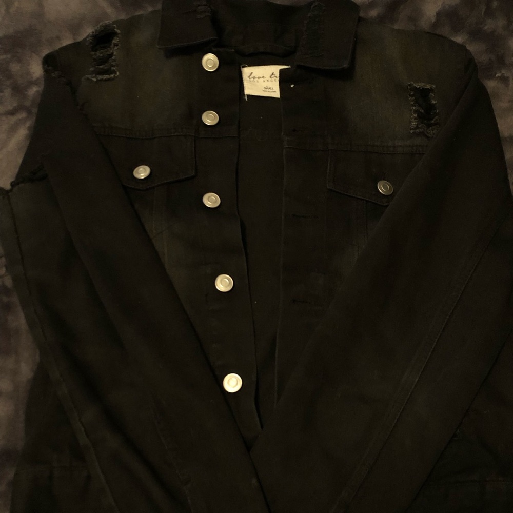 Forever 21 Black Ripped Jean Jacket Distressed